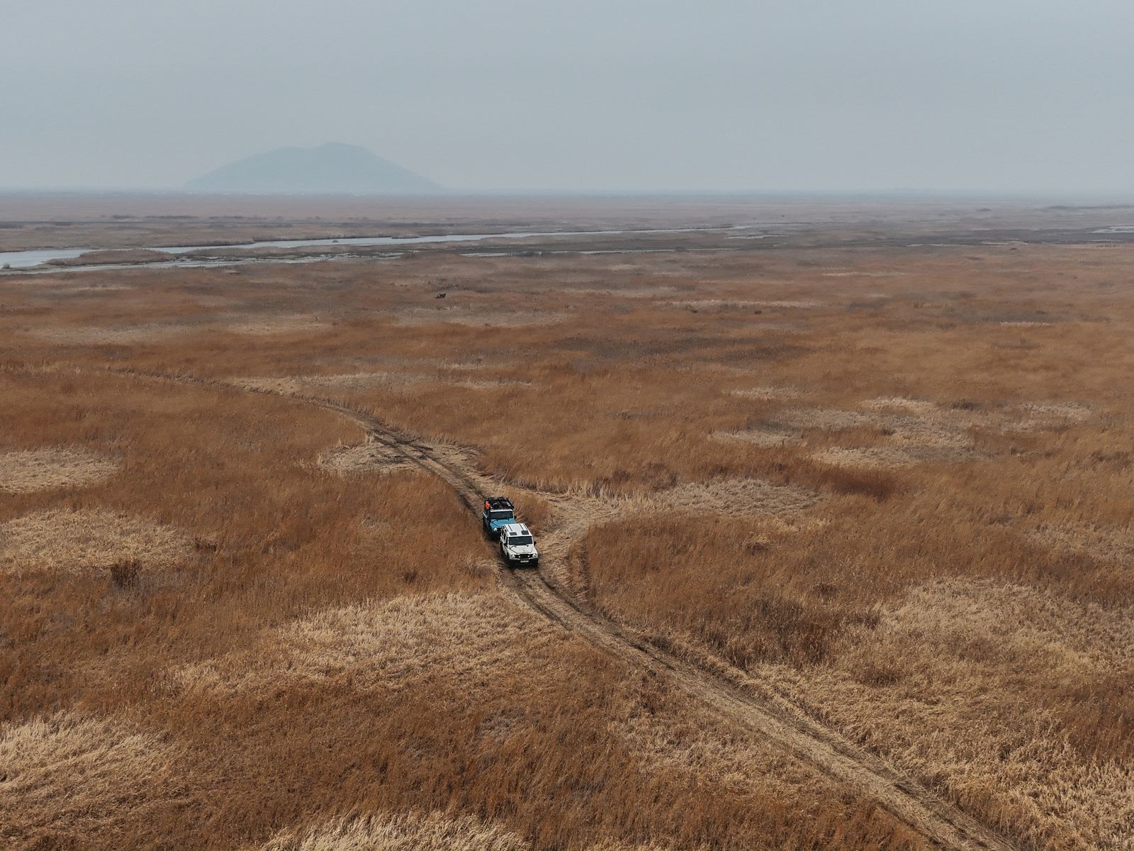 Wide aerial view of plain route