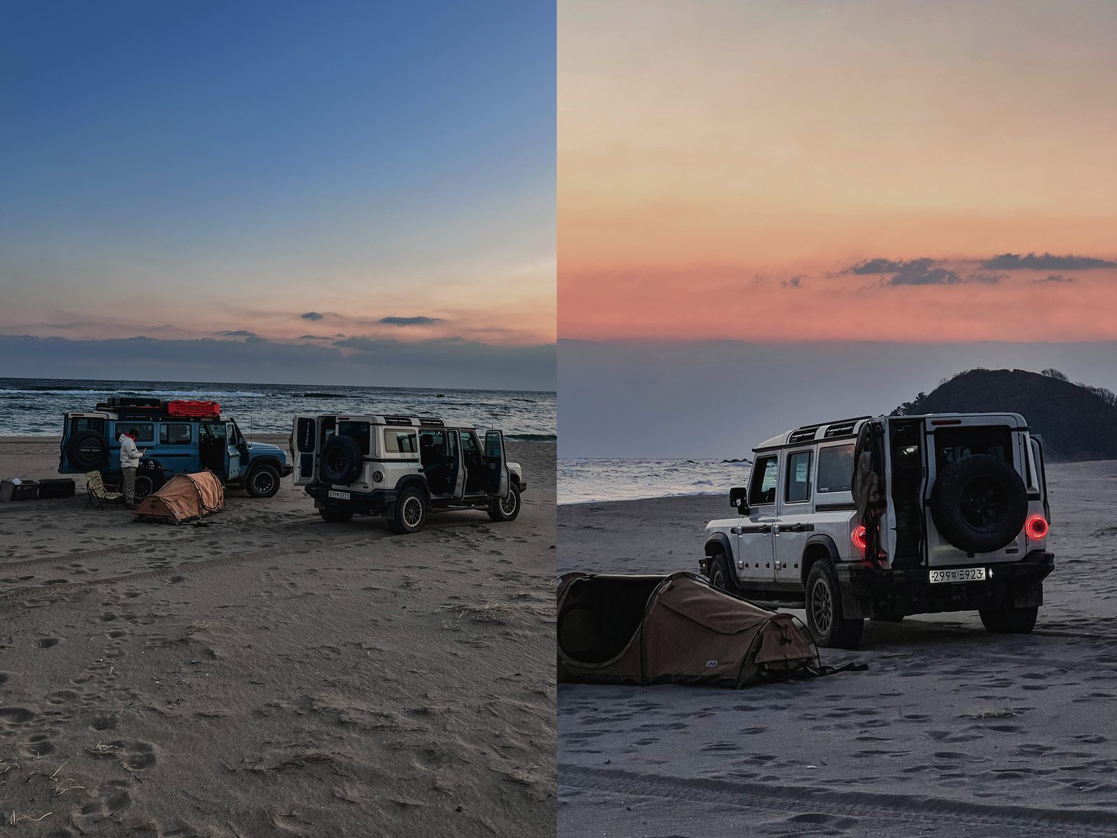 Beachside dusk camp moment